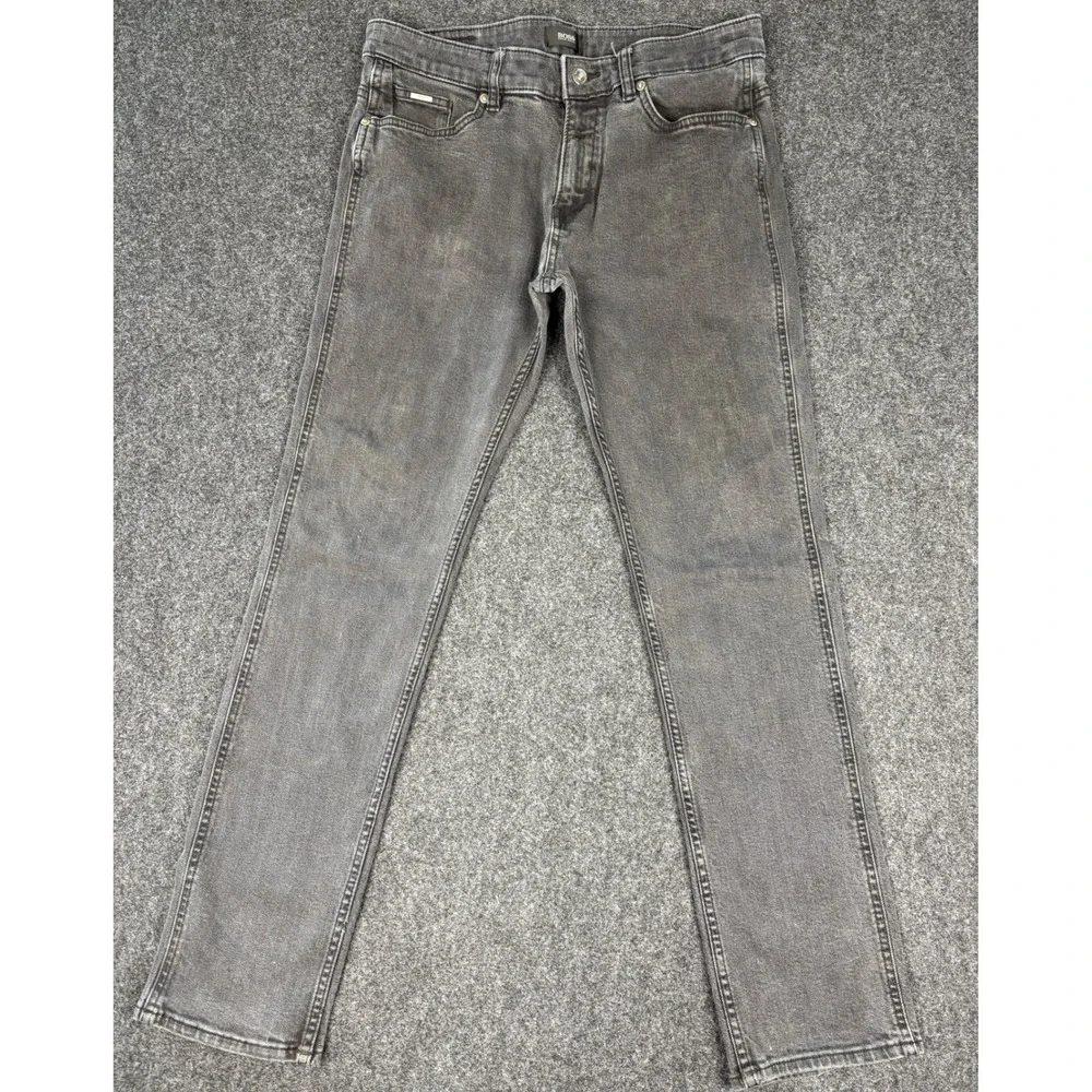 Hugo Boss Mens Slim Fit Stretch Jeans Charcoal Gray 34x32 Faded Denim